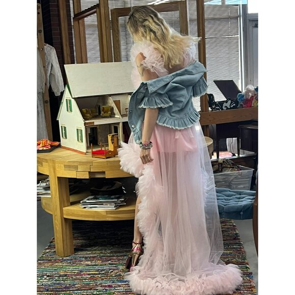 Incredible Oh So Darling Ruffled Tulle High-Low Dress With Train In Soft Pink - Picture 8 of 16